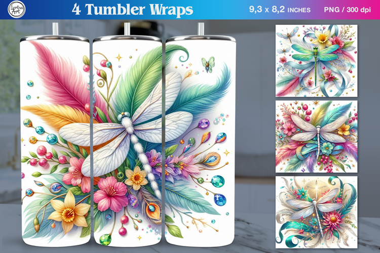 4 Dragonfly Tumbler Sublimation, 20 oz Tumbler Wrap