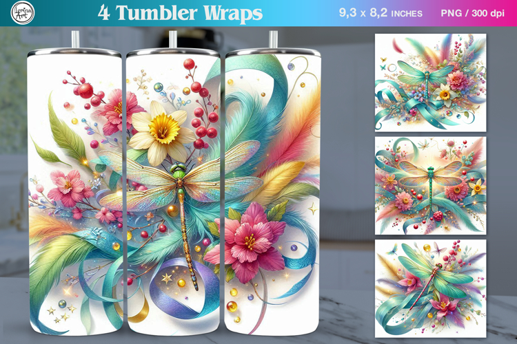 4 Dragonfly Tumbler Sublimation, 20 oz Tumbler Wrap