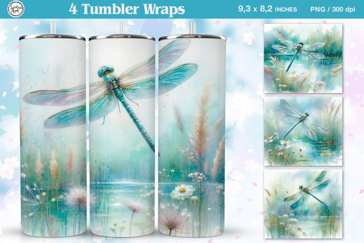 4 Dragonfly Tumbler Sublimation, 20 oz Tumbler Wrap