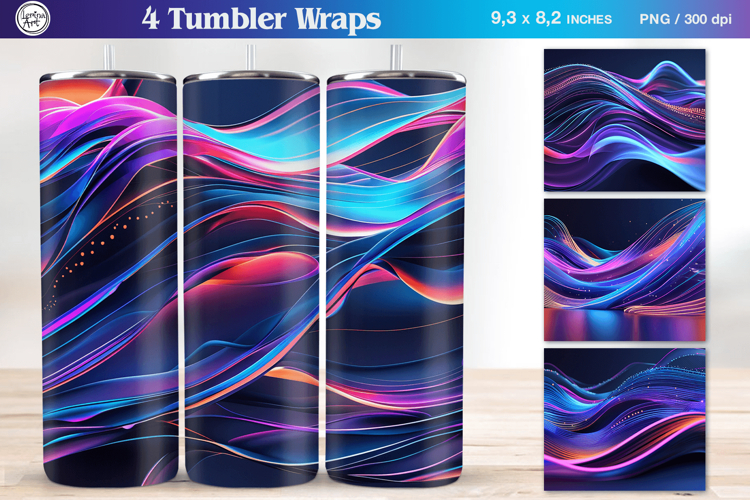 4 Vivid Neon Lines Tumbler Sublimations , 20 oz Tumbler Wrap