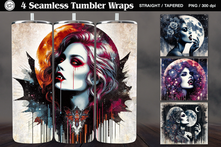 4 Vampire Seamless Tumbler Sublimation, 20 oz Tumbler Wrap