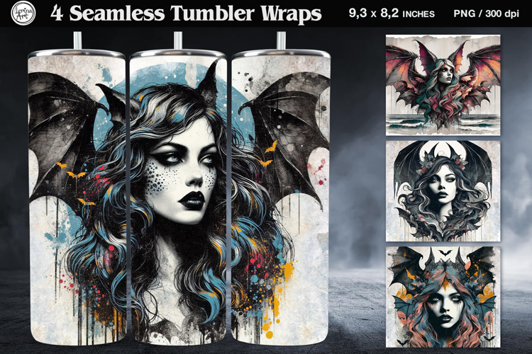 4 Vampire Seamless Tumbler Sublimation, 20 oz Tumbler Wrap