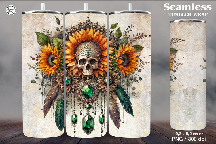 Skull and SunflowerTumbler Sublimation, 20 oz