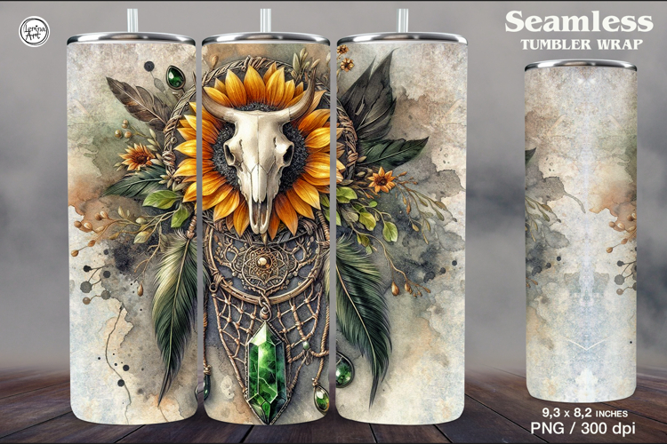 Skull and SunflowerTumbler Sublimation, 20 oz