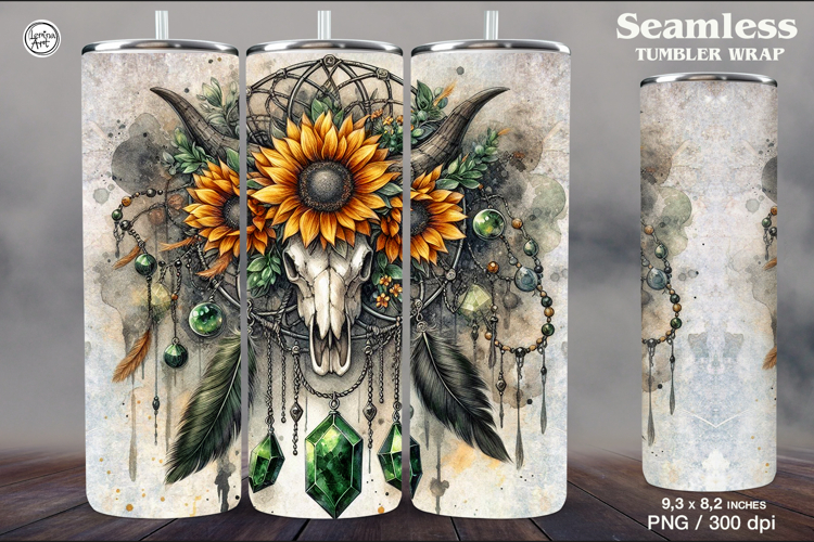 Skull and SunflowerTumbler Sublimation, 20 oz