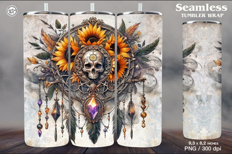 Skull and SunflowerTumbler Sublimation, 20 oz