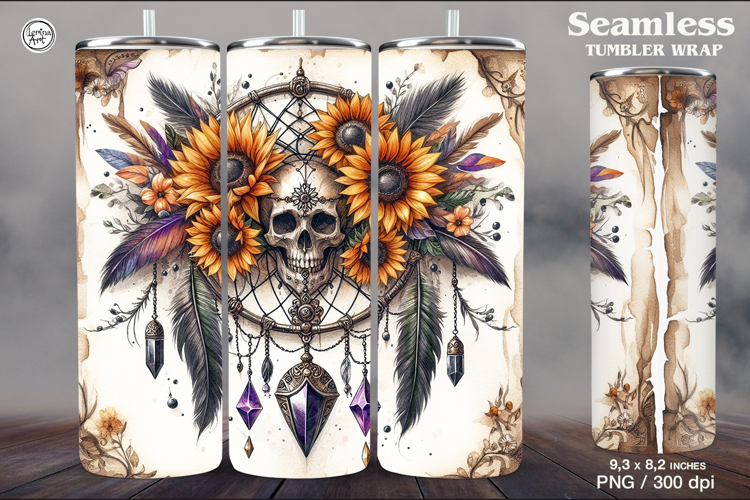Skull and SunflowerTumbler Sublimation, 20 oz