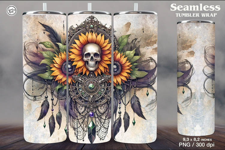 Skull and SunflowerTumbler Sublimation, 20 oz