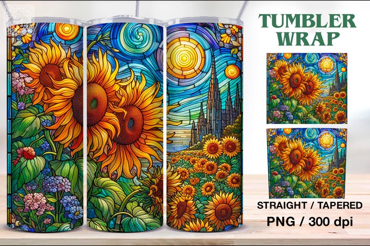 Stained Glass Sunflowers Tumbler, 20 oz Tumbler Wrap