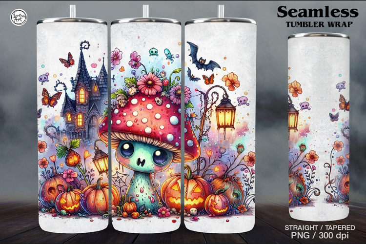 Halloween Mushroom Tumbler Wrap Sublimations, 20 oz