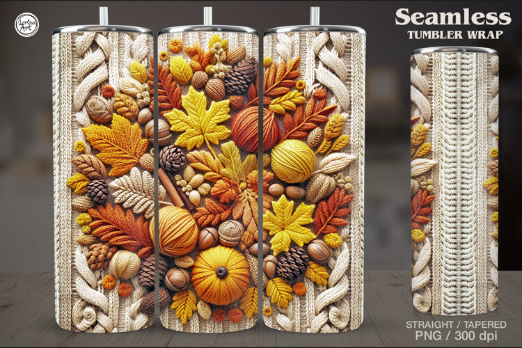 Knitted Fall Seamless Tumbler Wrap 20 oz