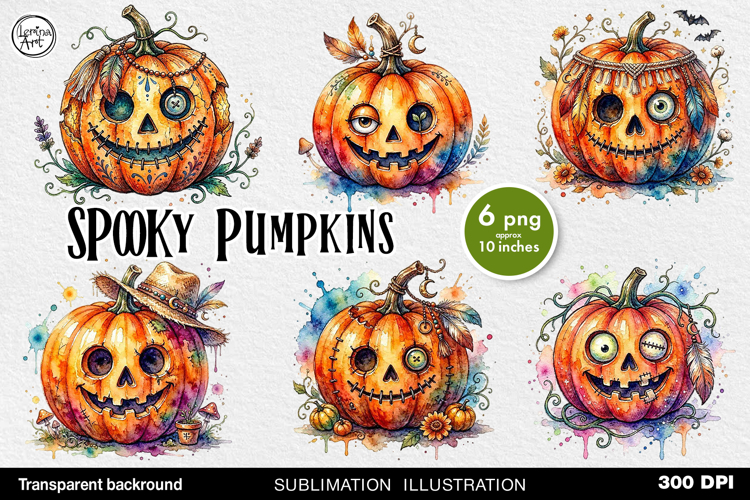 Watercolor Spooky Pumpkin PNG sublimation