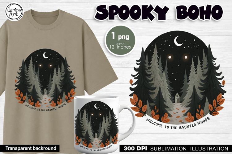 Halloween Moonlit Mountain Landscape Sublimation Design PNG