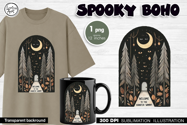 Halloween Moonlit Mountain Landscape Sublimation Design PNG