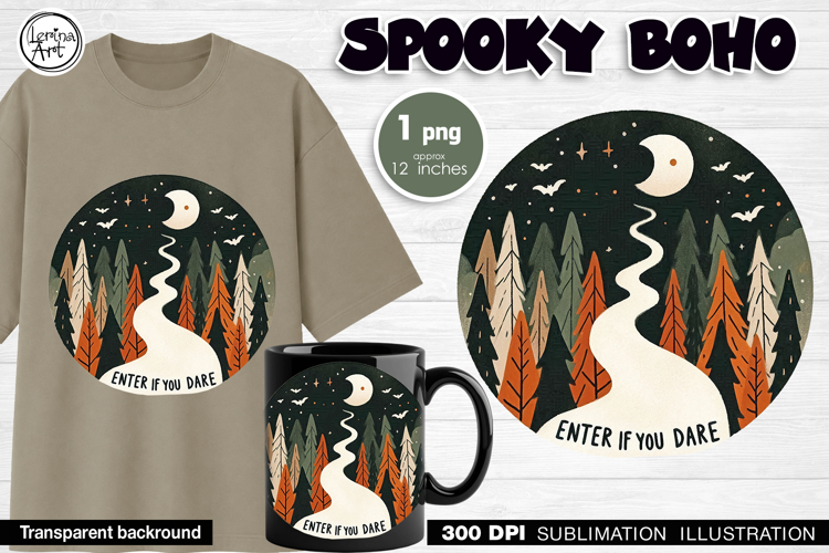 Halloween Moonlit Mountain Landscape Sublimation Design PNG
