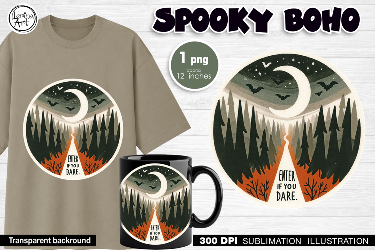 Halloween Moonlit Mountain Landscape Sublimation Design PNG