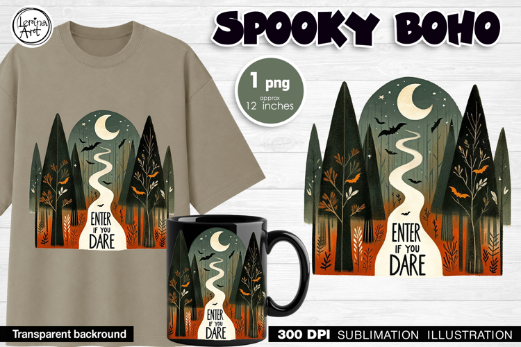 Halloween Moonlit Mountain Landscape Sublimation Design PNG