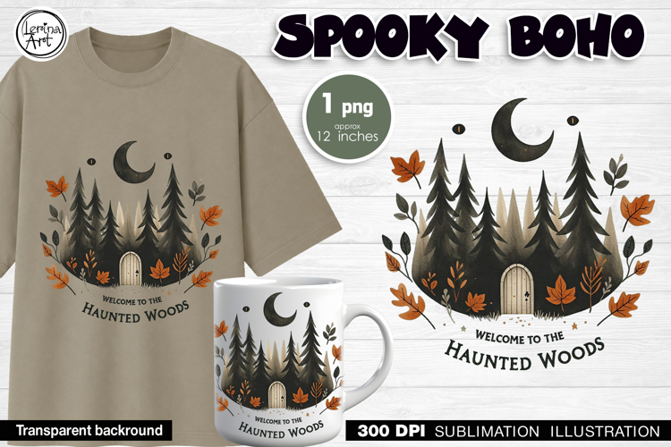 Halloween Moonlit Mountain Landscape Sublimation Design PNGs