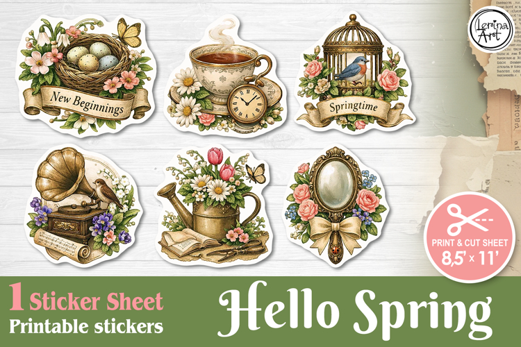 Spring. Vintage. Print & Cut Stickers PNG
