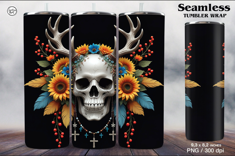 Skull and Sunflower Tumbler Sublimation, 20 oz