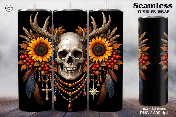 Skull and Sunflower Tumbler Sublimation, 20 oz
