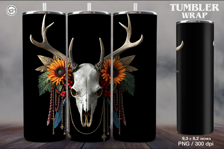 Skull and Sunflower Tumbler Sublimation, 20 oz