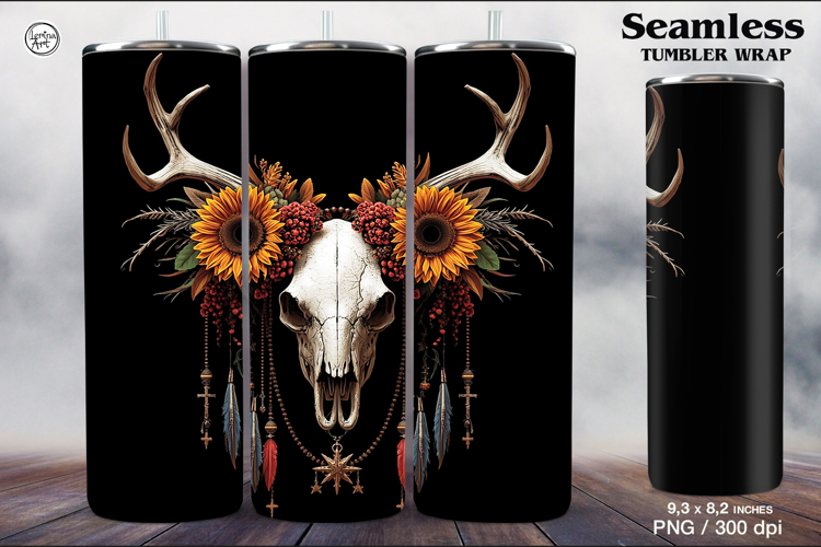 Skull and Sunflower Tumbler Sublimation, 20 oz
