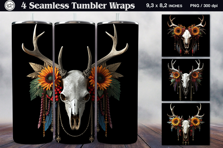4 Skull and Sunflower Tumbler Sublimation, 20 oz