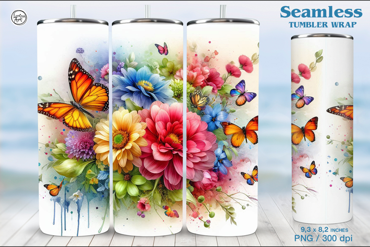 Summer Butterfly Tumbler Wrap Sublimation, 20 oz