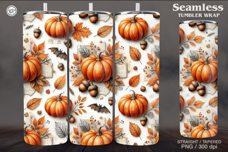 Seamless Cute Pumpkin Tumbler Wrap Sublimation, 20 oz example image 1