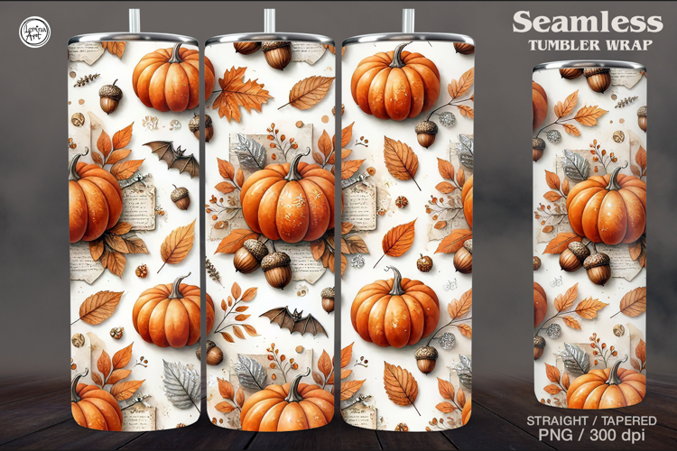 Seamless Cute Pumpkin Tumbler Wrap Sublimation, 20 oz