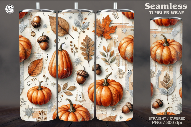 Seamless Cute Pumpkin Tumbler Wrap Sublimation, 20 oz
