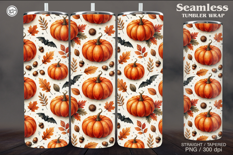 Seamless Cute Pumpkin Tumbler Wrap Sublimation, 20 oz