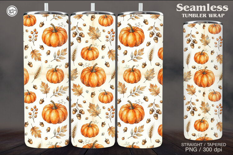 Seamless Cute Pumpkin Tumbler Wrap Sublimation, 20 oz example image 1
