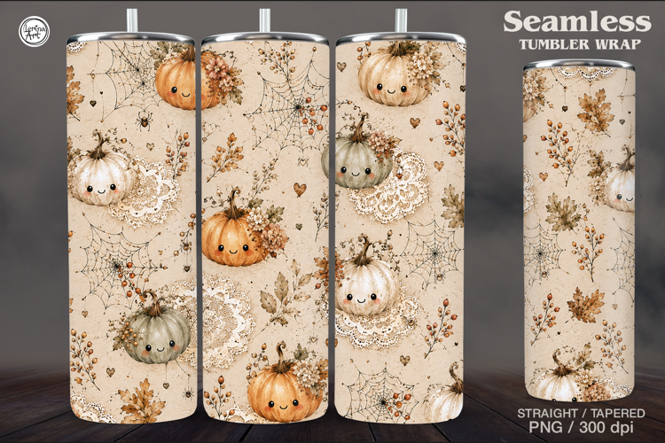 Seamless Cute Pumpkin Tumbler Wrap Sublimation, 20 oz
