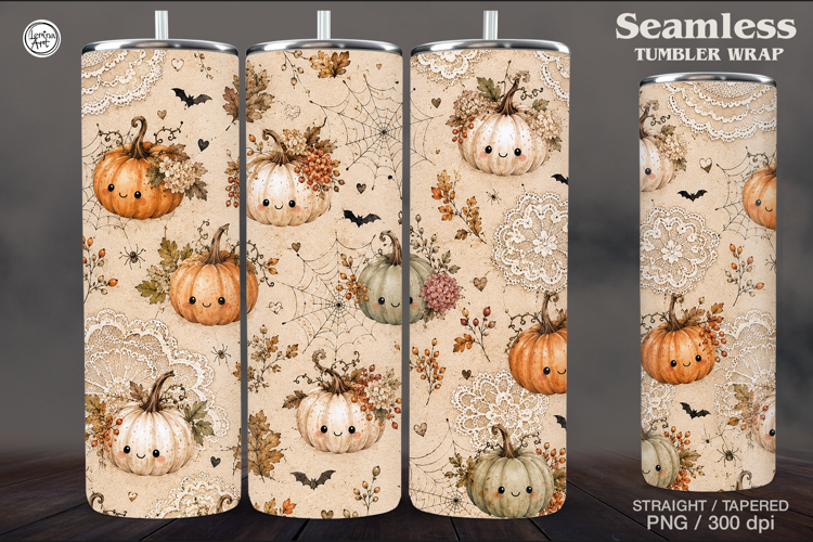 Seamless Cute Pumpkin Tumbler Wrap Sublimation, 20 oz