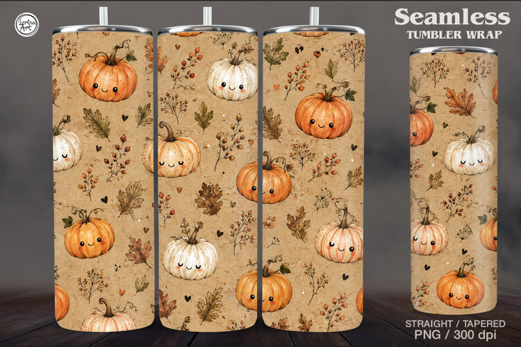 Seamless Cute Pumpkin Tumbler Wrap Sublimation, 20 oz example image 1