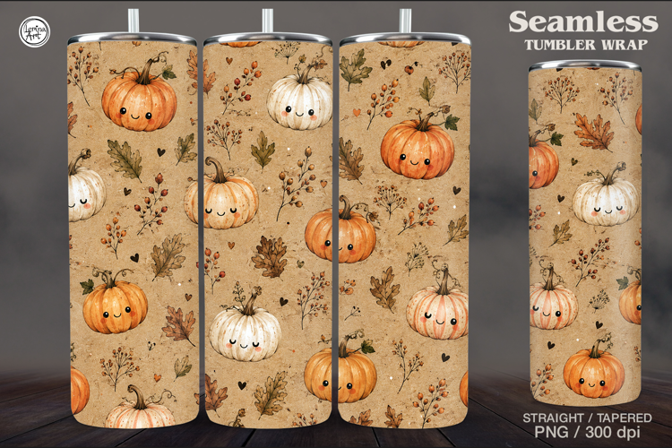 Seamless Cute Pumpkin Tumbler Wrap Sublimation, 20 oz