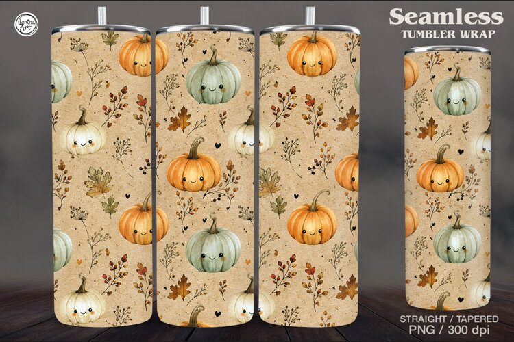 Seamless Cute Pumpkin Tumbler Wrap Sublimation, 20 oz example image 1