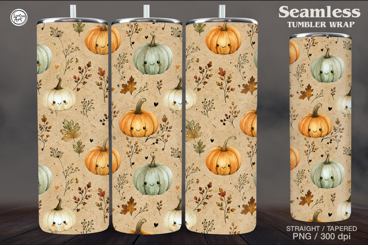 Seamless Cute Pumpkin Tumbler Wrap Sublimation, 20 oz