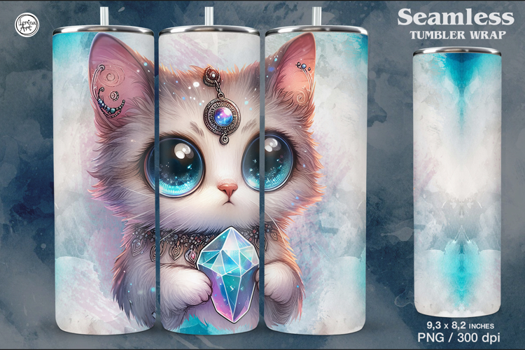Hypno Cat. Celestial. Boho Seamless Tumbler Wrap 20 oz PNG