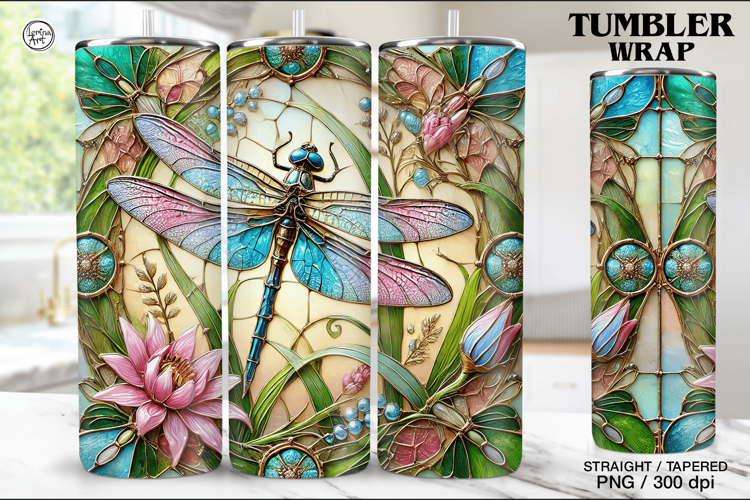 Stained Glass Dragonfly Sublimation, 20 oz Tumbler Wrap
