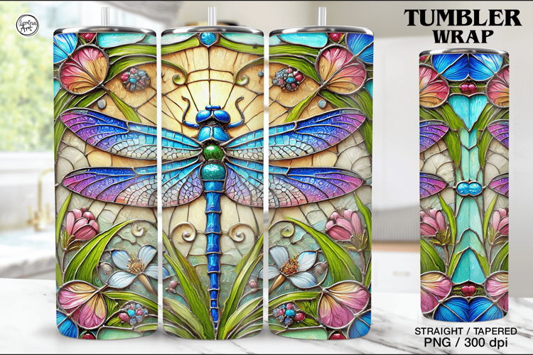 Stained Glass Dragonfly Sublimation, 20 oz Tumbler Wrap