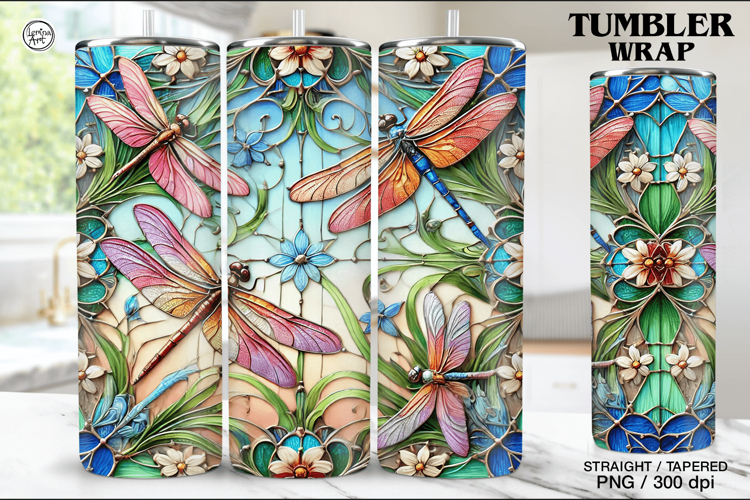 Stained Glass Dragonfly Sublimation, 20 oz Tumbler Wrap