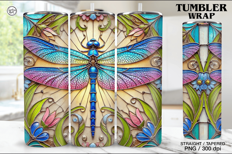 Stained Glass Dragonfly Sublimation, 20 oz Tumbler Wrap