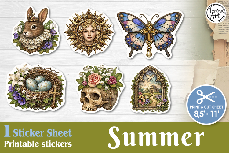 Summer. Vintage. Print & Cut Stickers PNG