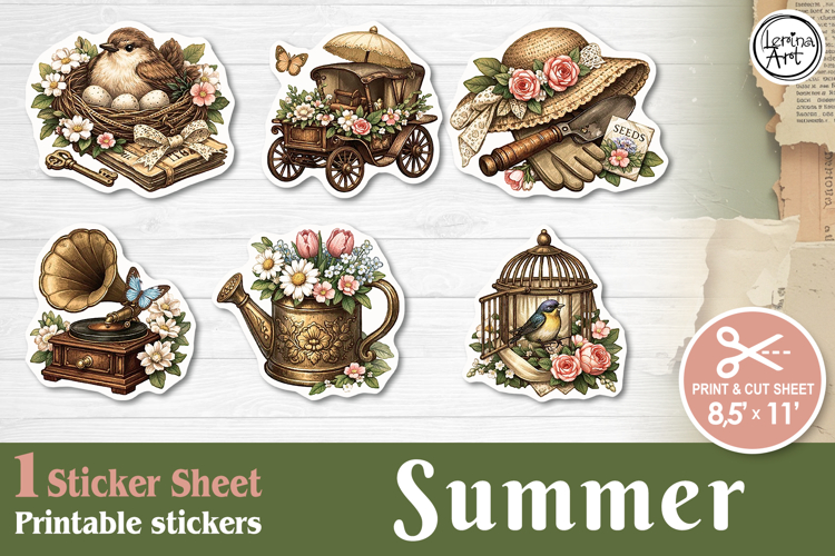 Summer. Vintage. Print & Cut Stickers PNG