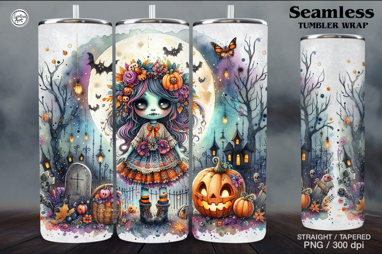 Zombie Doll Tumbler Wrap Sublimations, 20 oz