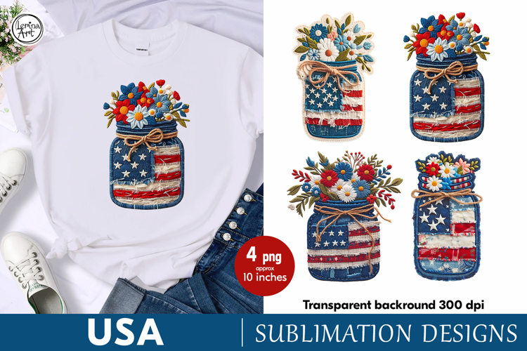 USA. Bouqet. 4th of July. Sublimation design PNG example image 1