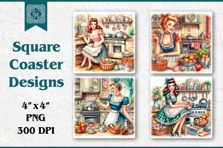 Vintage Home Coaster Design, 4 PNG